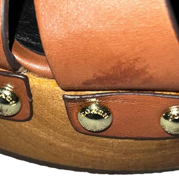 Coach Adessa Brown Leather Platform Heels Sandals Size 9 Slingback Studded - Picture 8 of 9